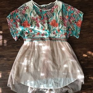 Floral embroidered mesh blouse